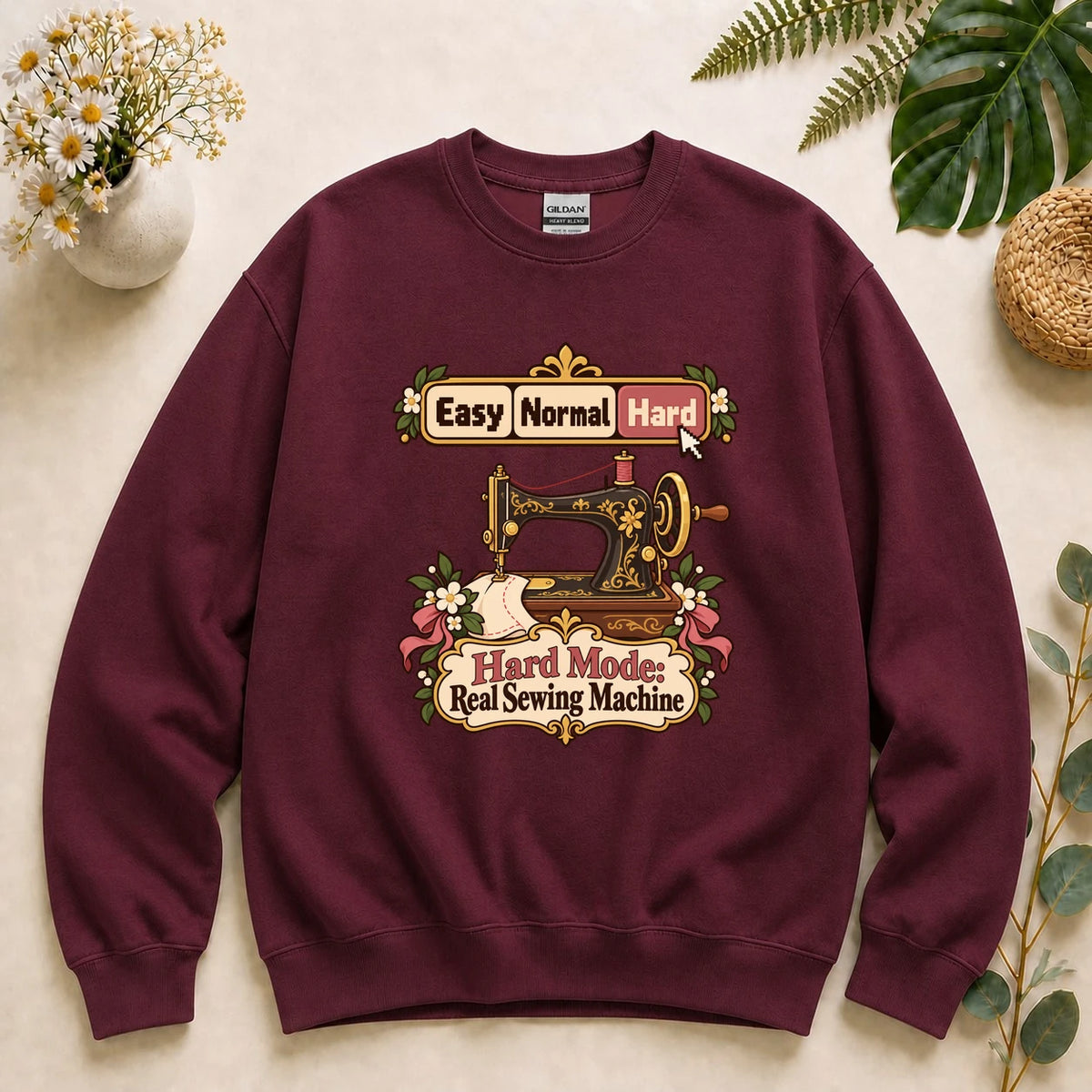 Hard Mode Real Sewing Machine Shirt, Cozy Gamer Sewing Tee, Funny Sewing Gift, Vintage Sewing Machine Shirt Sweatshirt