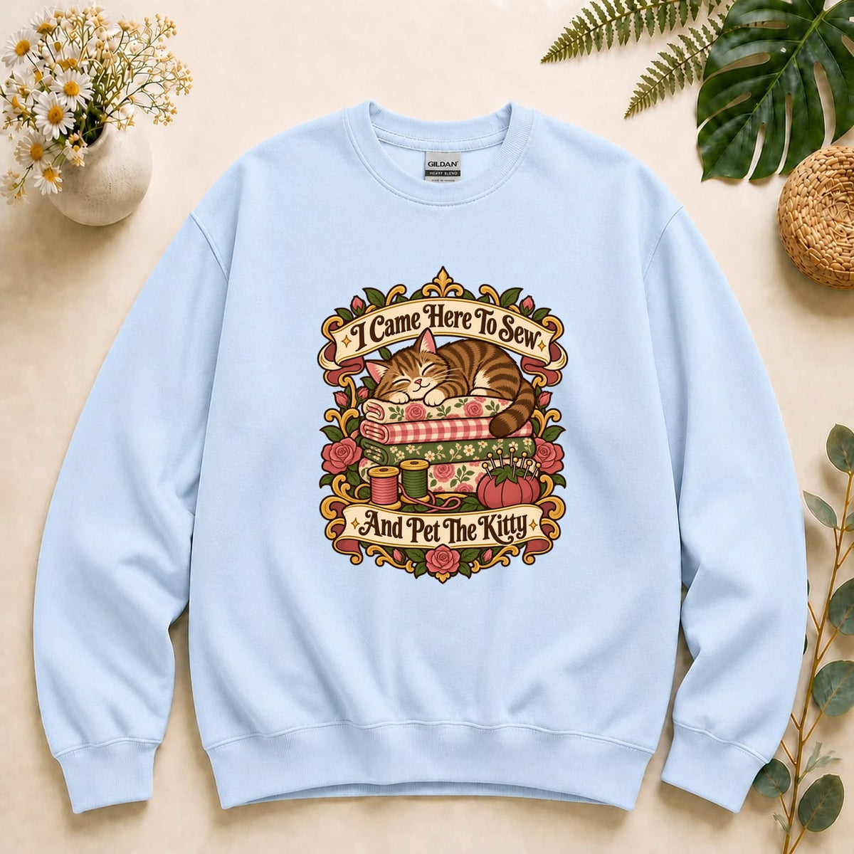 I Came Here To Sew And Pet The Kitty Shirt, Sewing Cat Lover Gift, Funny Quilter Tee, Cat Mom Seamstress Shirt Sweatshirt
