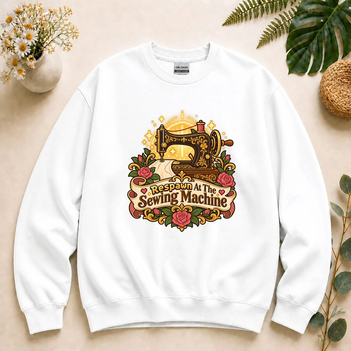 Respawn At The Sewing Machine Shirt, Gamer Sewing Tee, Cozy Gamer Gift, Vintage Sewing Machine Shirt Sweatshirt