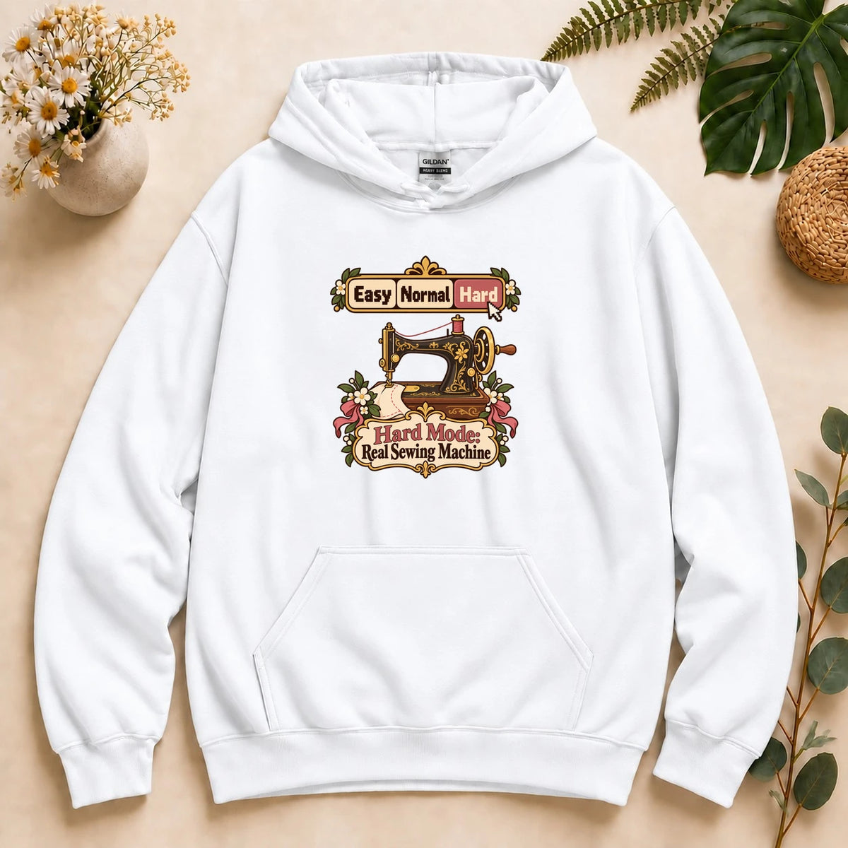 Hard Mode Real Sewing Machine Shirt, Cozy Gamer Sewing Tee, Funny Sewing Gift, Vintage Sewing Machine Shirt Hoodie