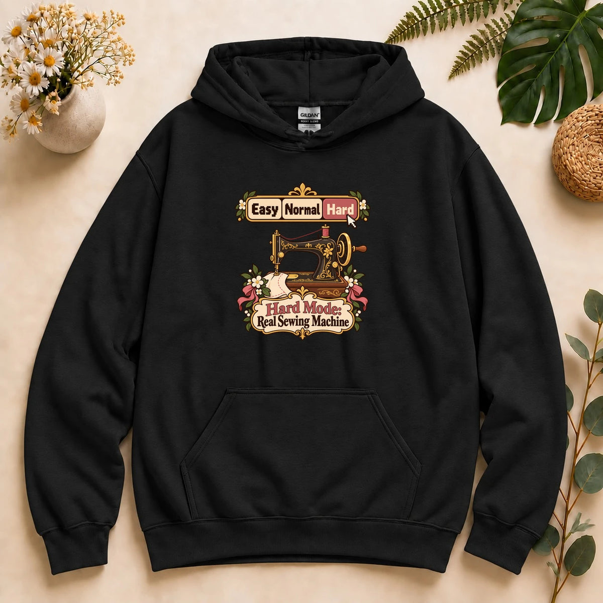 Hard Mode Real Sewing Machine Shirt, Cozy Gamer Sewing Tee, Funny Sewing Gift, Vintage Sewing Machine Shirt Hoodie