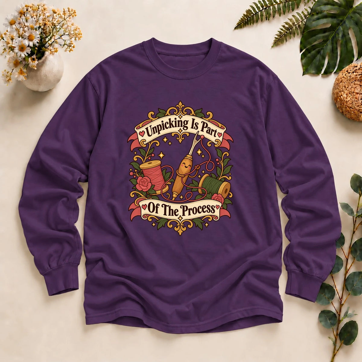 Unpicking Is Part Of The Process Shirt, Seam Ripper Tee, Funny Sewing Gift, Beginner Sewist Shirt, Quilter Gift Long Sleeve T-Shirt