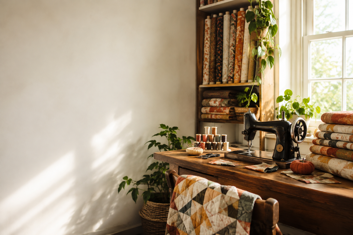 Sewing studio workspace for sewists, quilters and fabric lovers