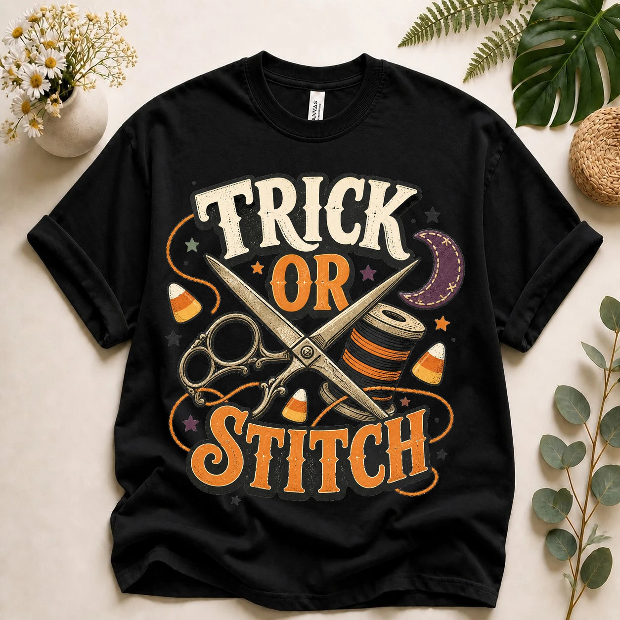 Trick or Stitch Halloween Shirt for Sewists, Quilters & Sewing Lovers