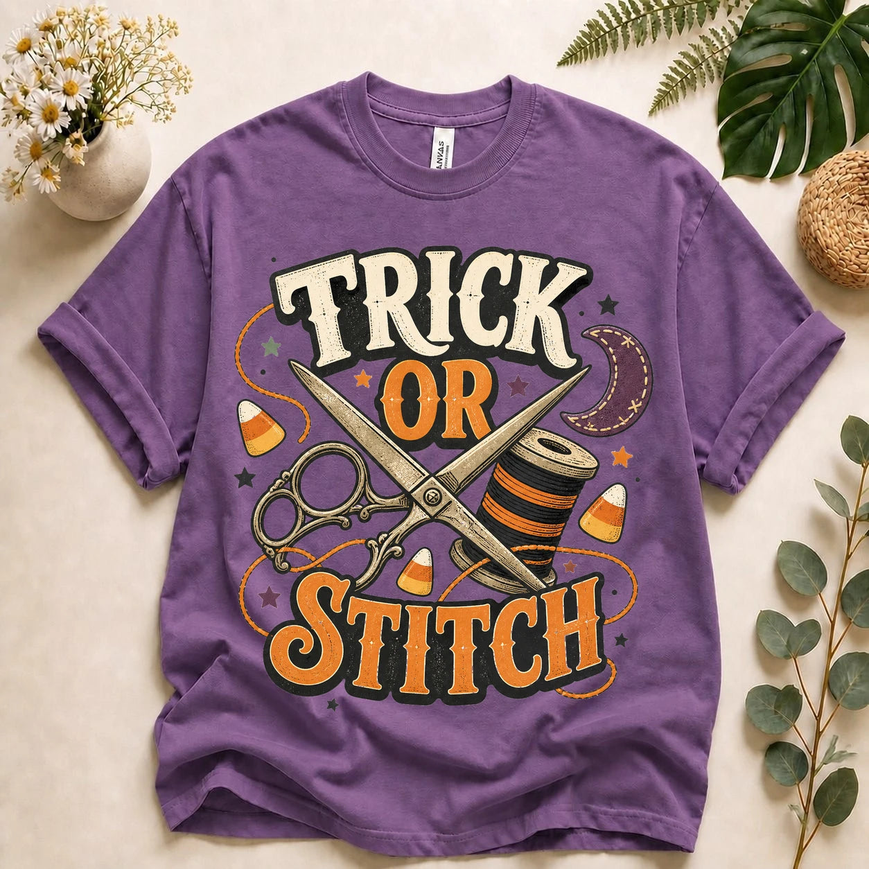 Trick or Stitch Halloween Shirt for Sewists, Quilters & Sewing Lovers