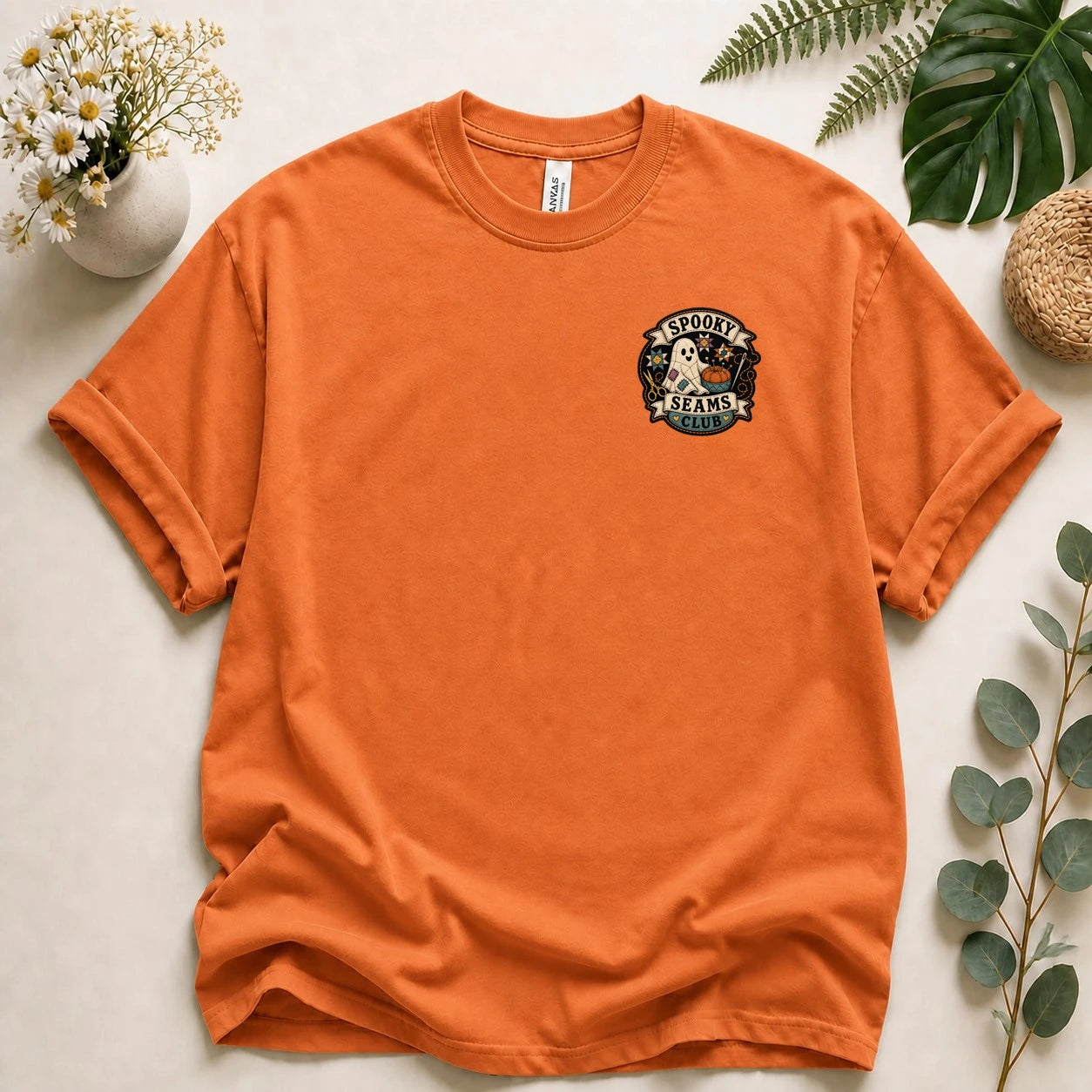 Spooky Seams Club Halloween T-Shirt – Cute Ghost Pumpkin Unisex Graphic Tee