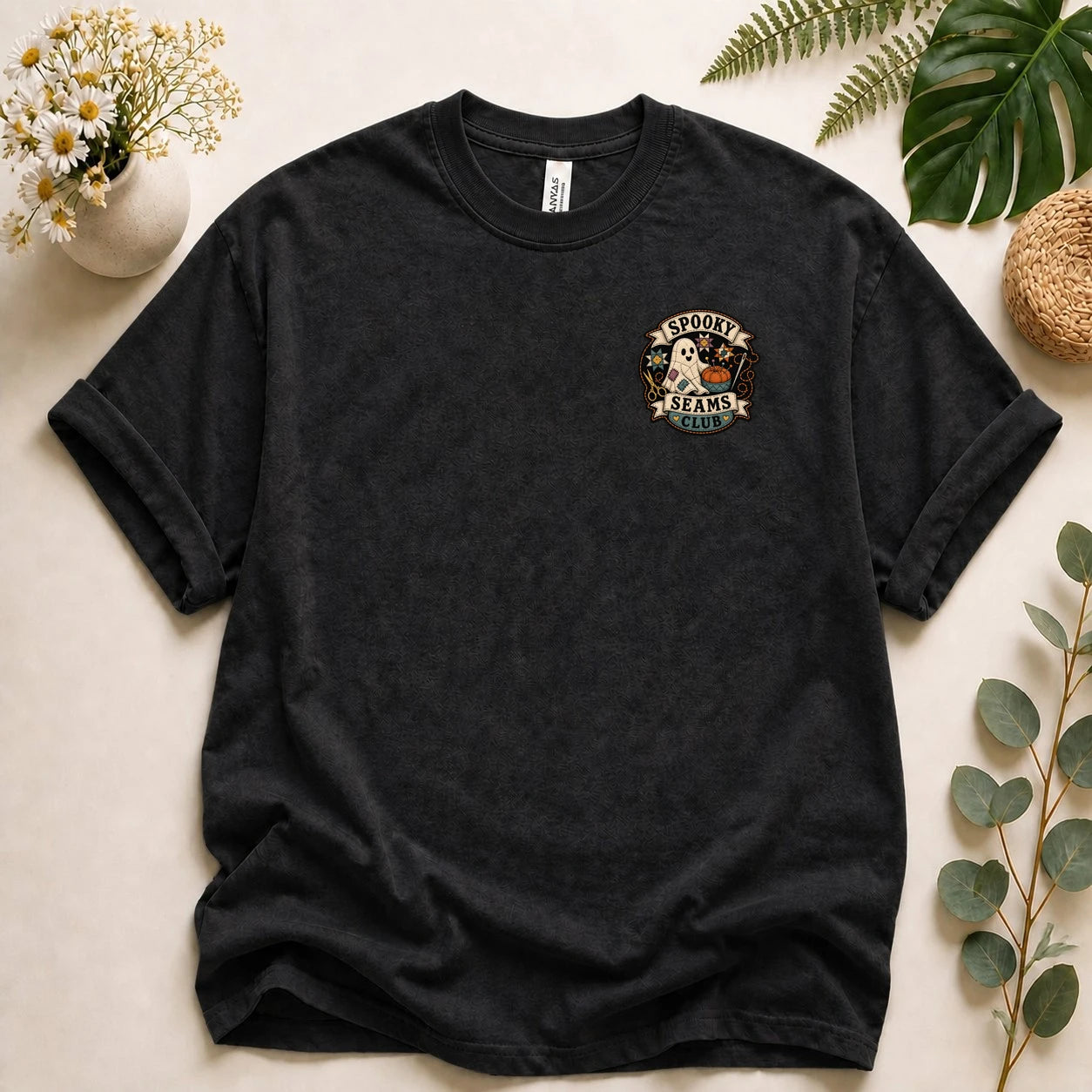 Spooky Seams Club Halloween T-Shirt – Cute Ghost Pumpkin Unisex Graphic Tee