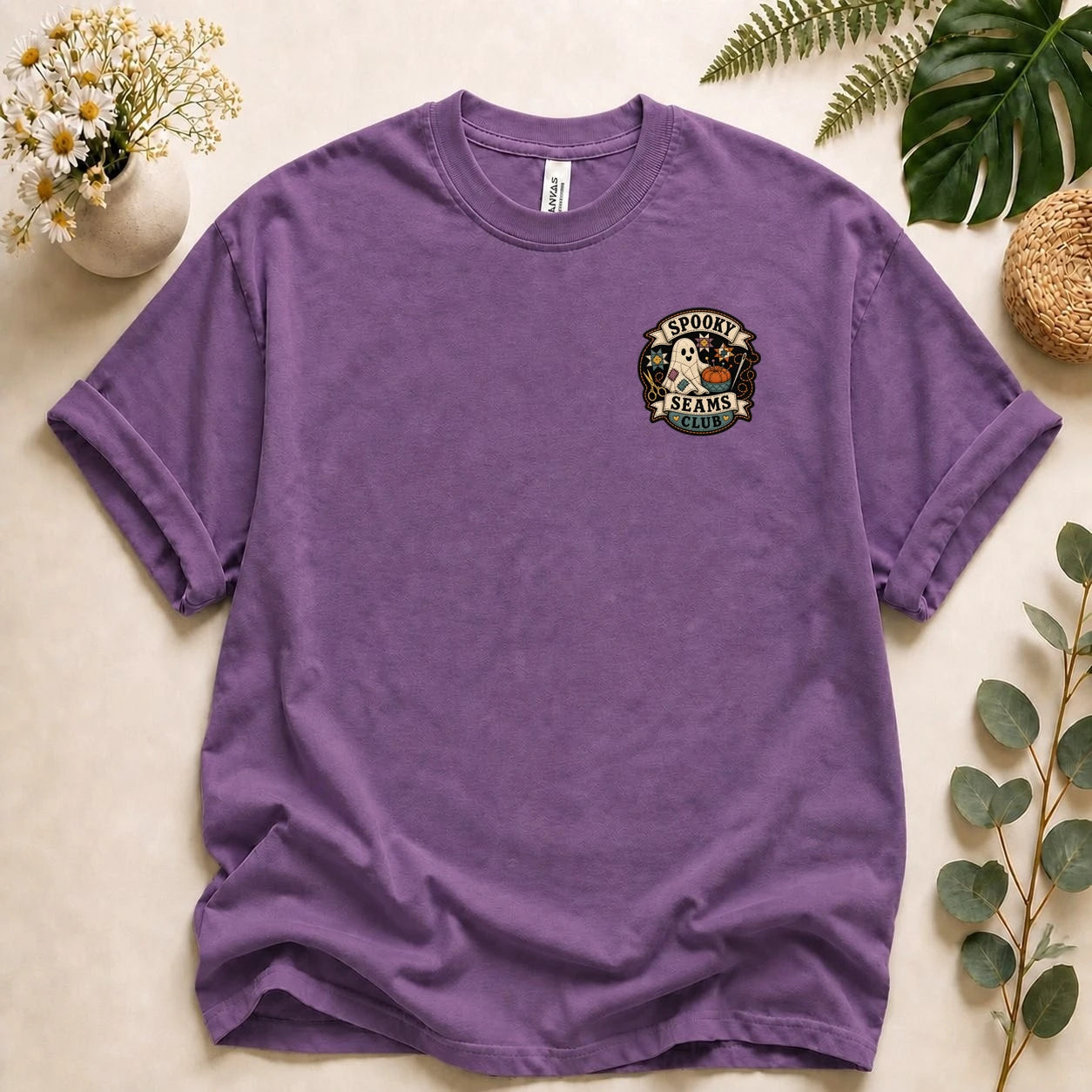 Spooky Seams Club Halloween T-Shirt – Cute Ghost Pumpkin Unisex Graphic Tee