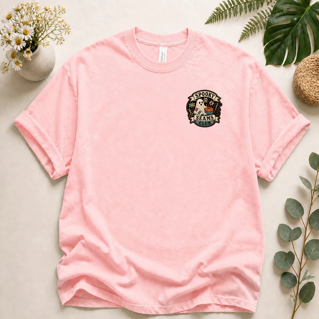 Spooky Seams Club Halloween T-Shirt – Cute Ghost Pumpkin Unisex Graphic Tee