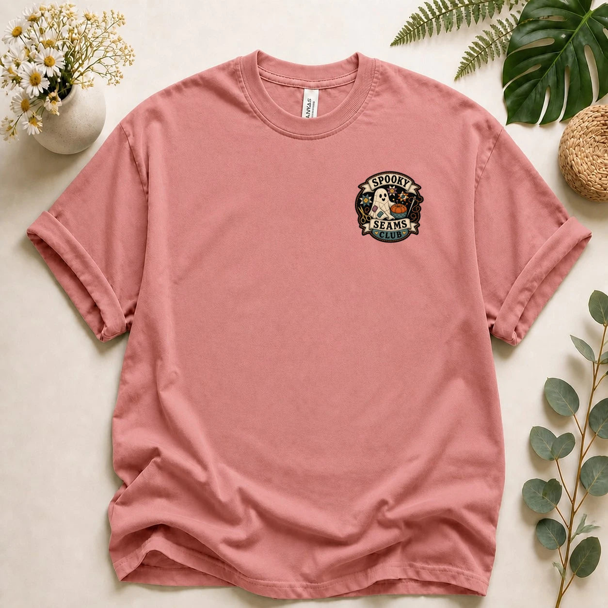 Spooky Seams Club Halloween T-Shirt – Cute Ghost Pumpkin Unisex Graphic Tee
