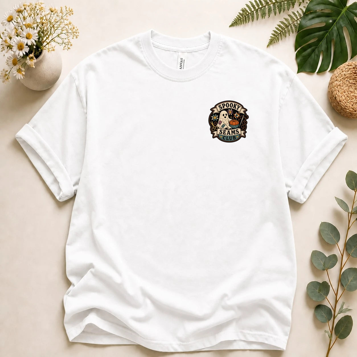 Spooky Seams Club Halloween T-Shirt – Cute Ghost Pumpkin Unisex Graphic Tee