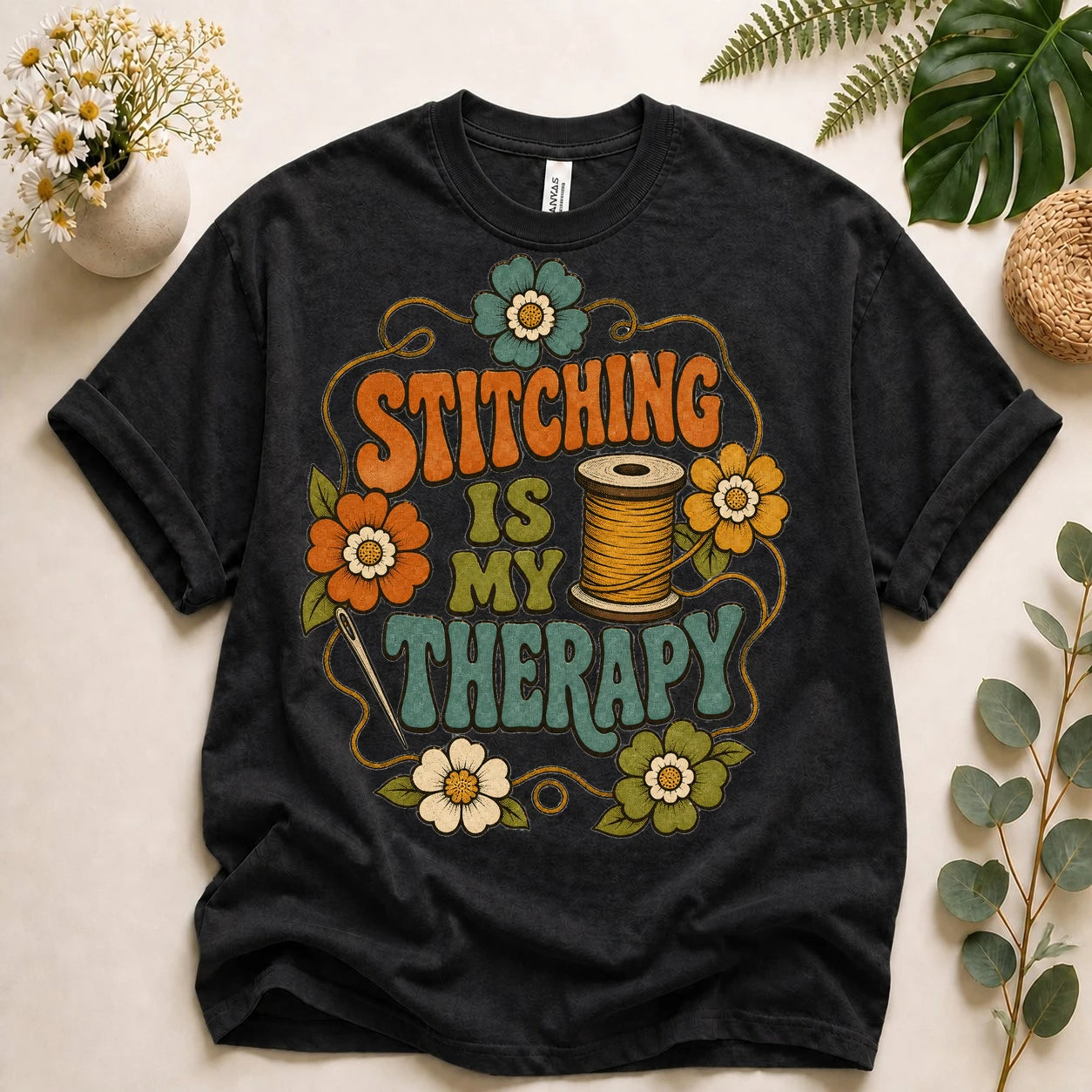 Stitching Is My Therapy Shirt – Retro Sewing Lover Quilter Crafter Unisex T-Shirt