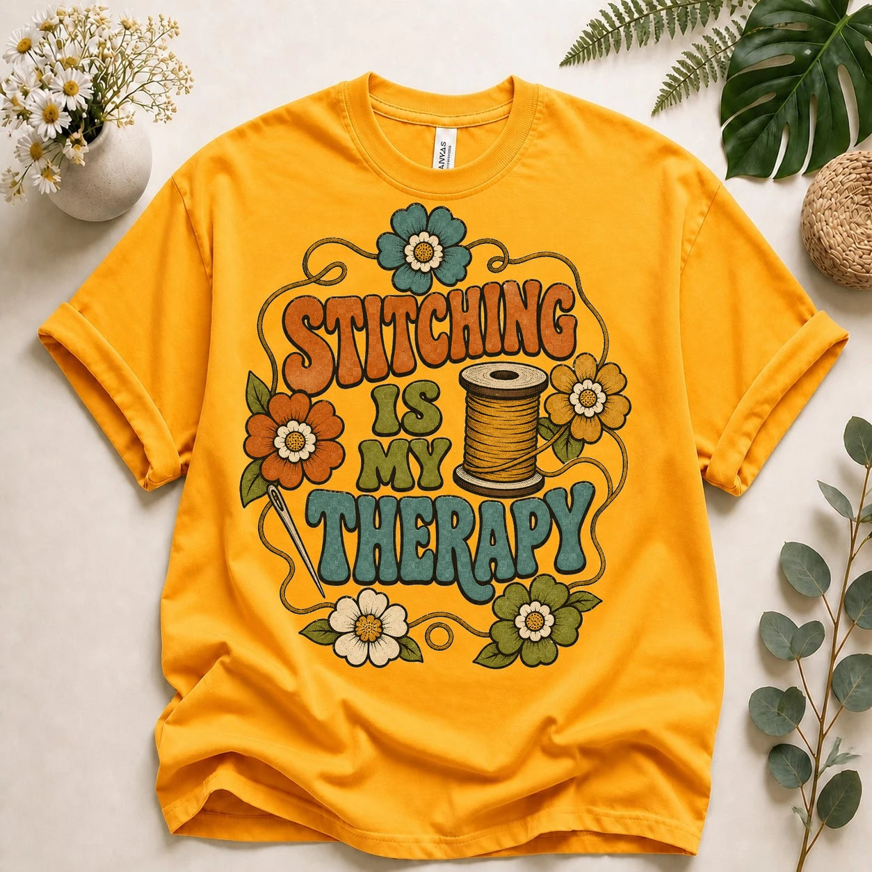 Stitching Is My Therapy Shirt – Retro Sewing Lover Quilter Crafter Unisex T-Shirt