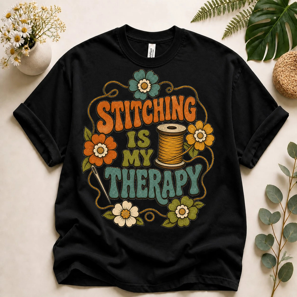 Stitching Is My Therapy Shirt – Retro Sewing Lover Quilter Crafter Unisex T-Shirt