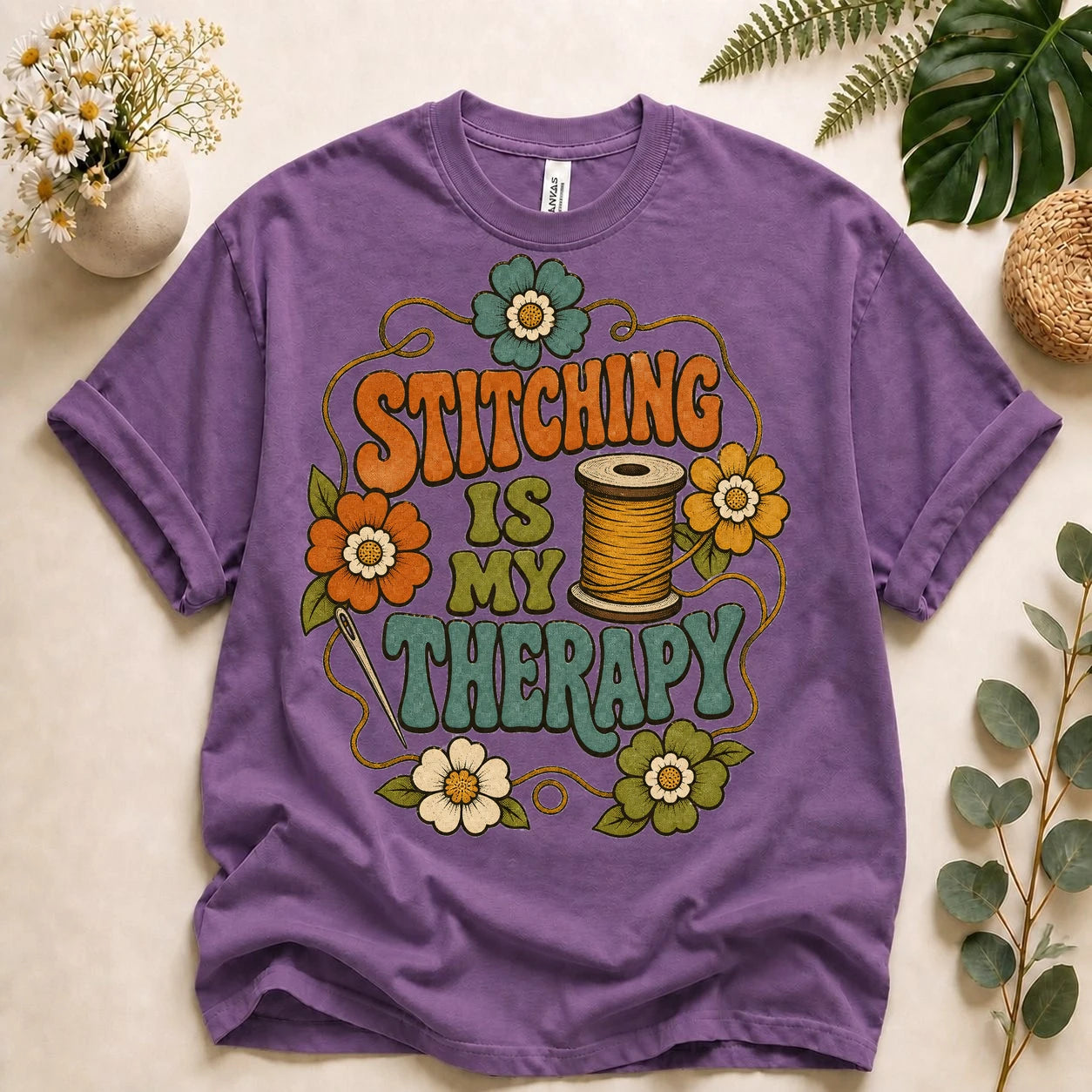Stitching Is My Therapy Shirt – Retro Sewing Lover Quilter Crafter Unisex T-Shirt