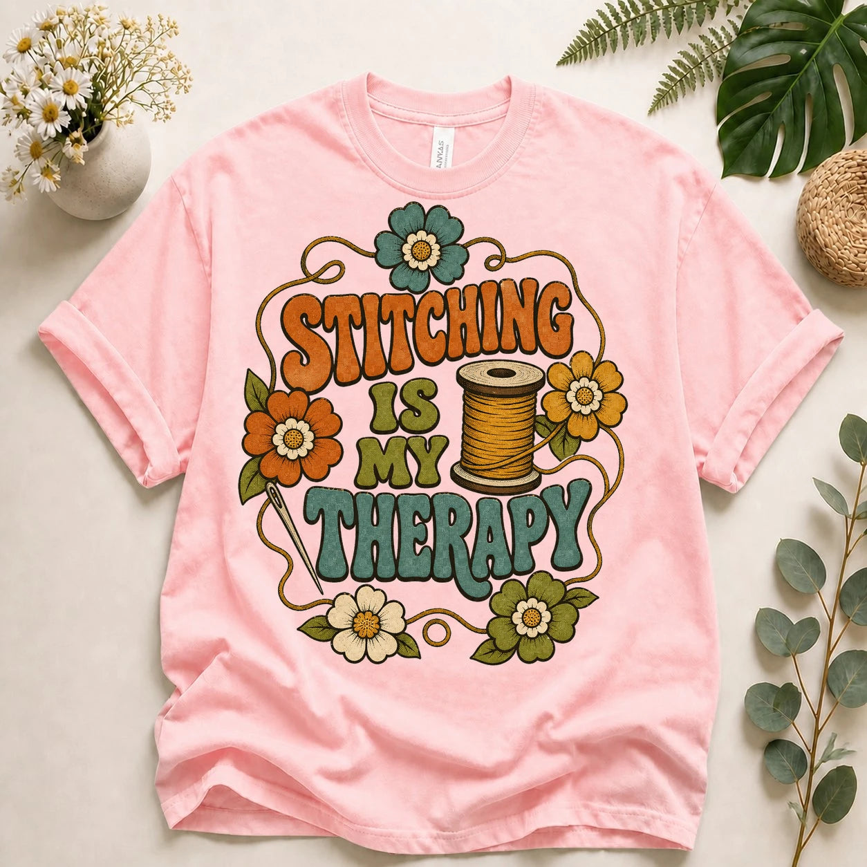 Stitching Is My Therapy Shirt – Retro Sewing Lover Quilter Crafter Unisex T-Shirt