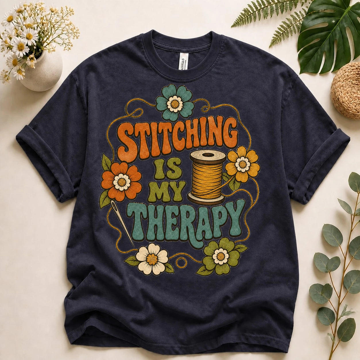 Stitching Is My Therapy Shirt – Retro Sewing Lover Quilter Crafter Unisex T-Shirt