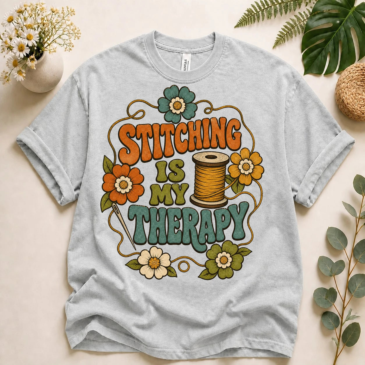Stitching Is My Therapy Shirt – Retro Sewing Lover Quilter Crafter Unisex T-Shirt