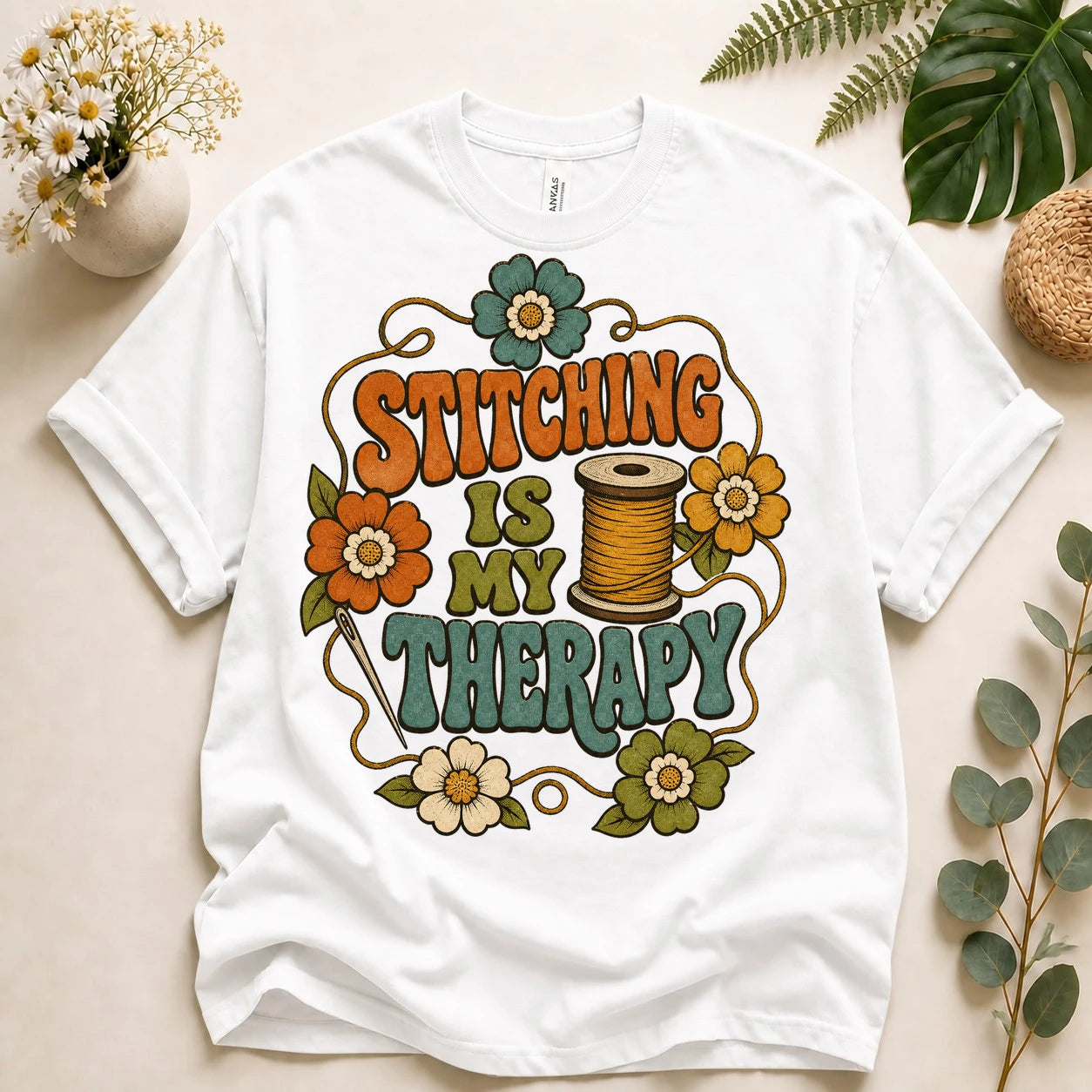 Stitching Is My Therapy Shirt – Retro Sewing Lover Quilter Crafter Unisex T-Shirt