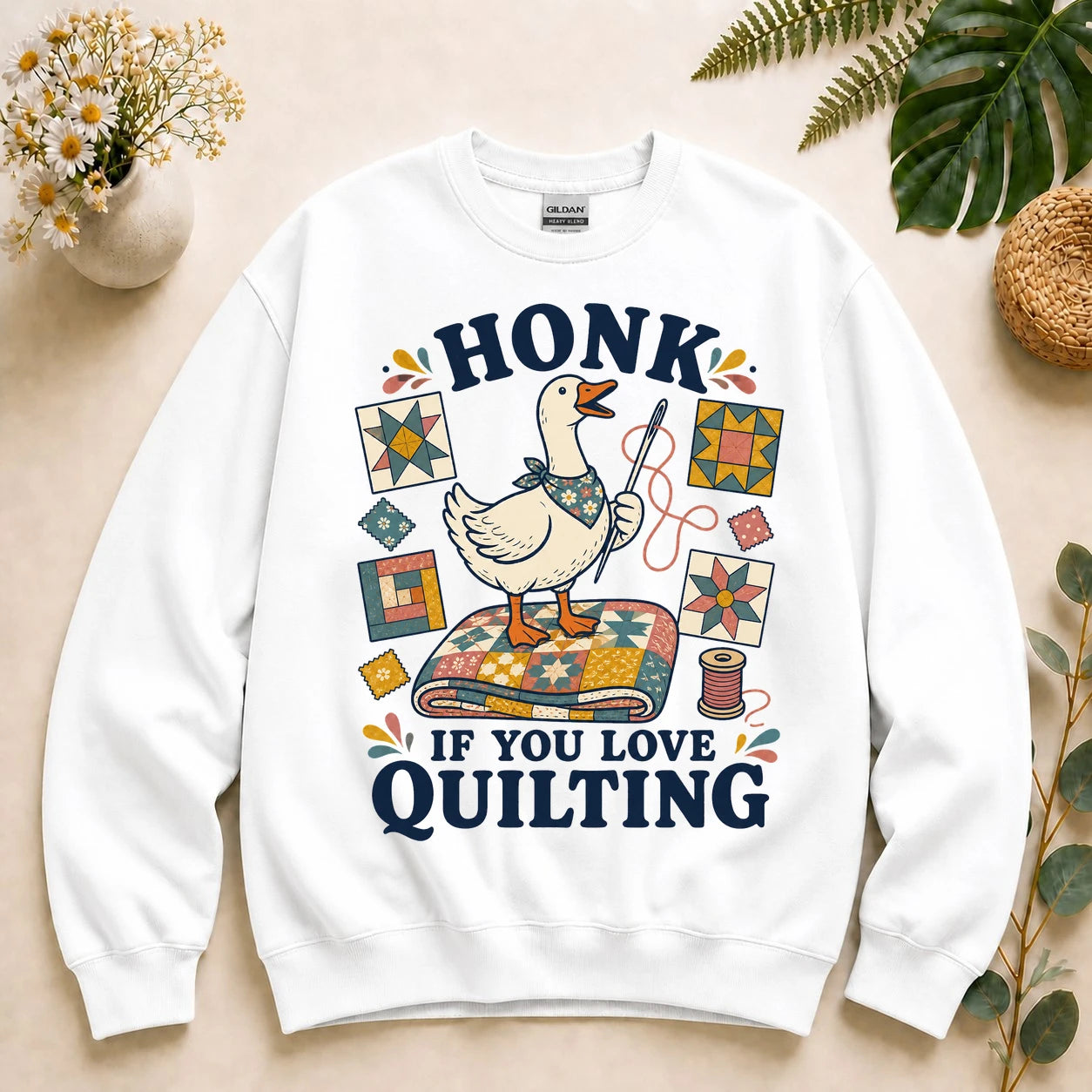 Honk If You Love Quilting Sweatshirt – Funny Goose Quilter Sewing Crewneck