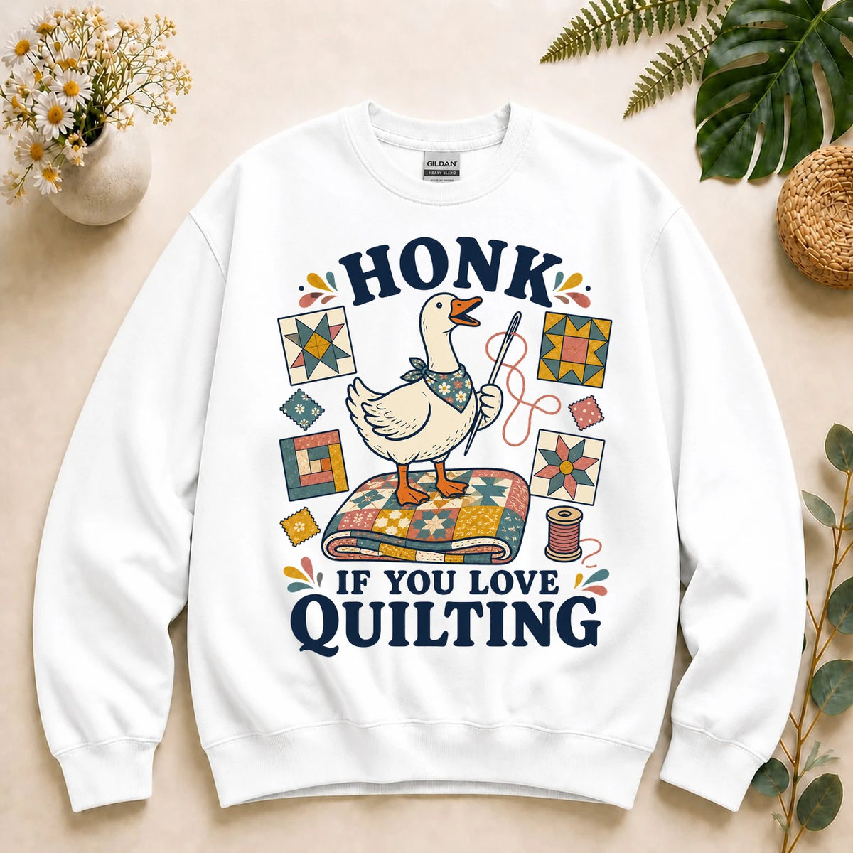 Honk If You Love Quilting Sweatshirt – Funny Goose Quilter Sewing Crewneck