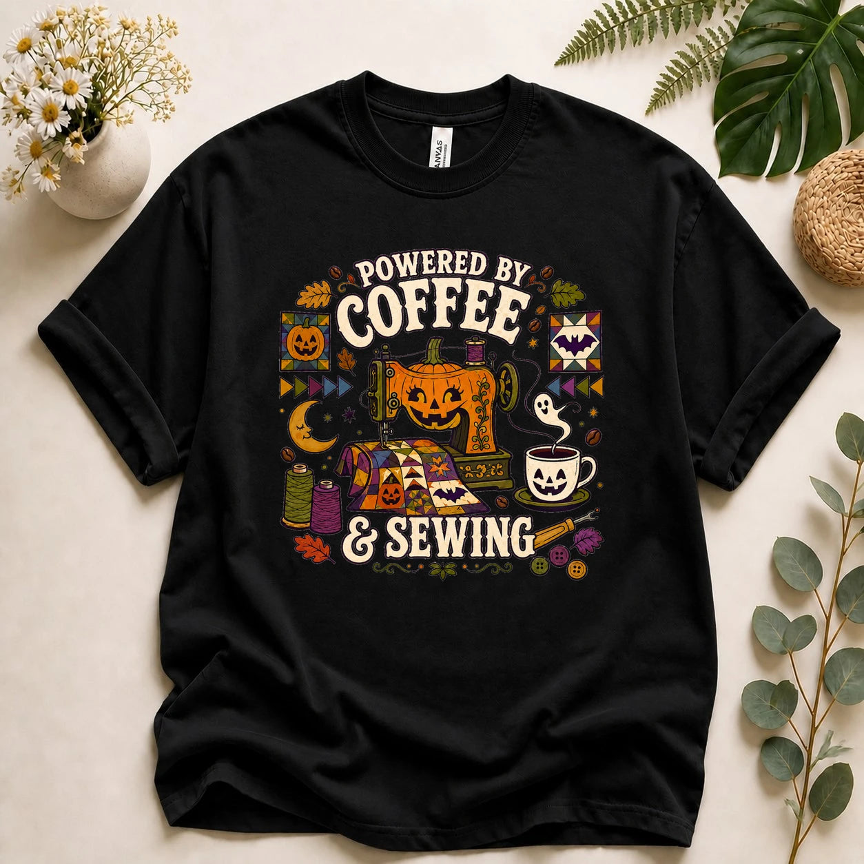 Powered by Coffee & Sewing Halloween Shirt – Spooky Quilting Tee, Halloween Sewist Gift