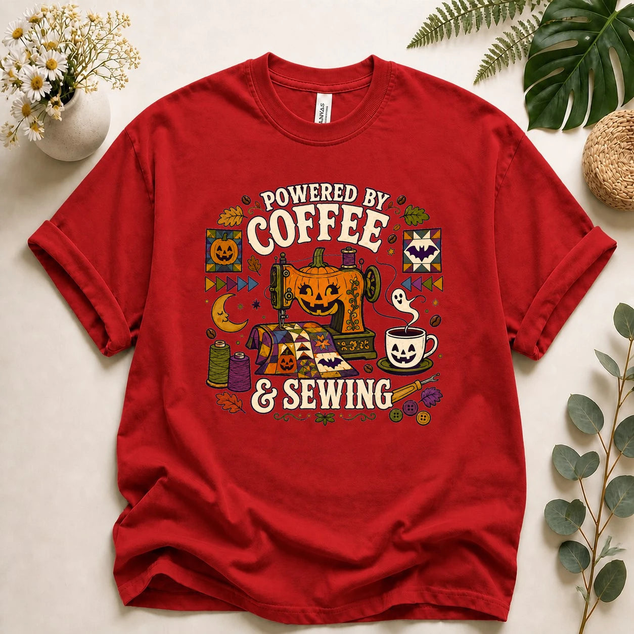 Powered by Coffee & Sewing Halloween Shirt – Spooky Quilting Tee, Halloween Sewist Gift