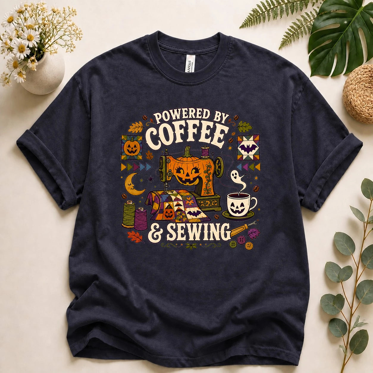 Powered by Coffee & Sewing Halloween Shirt – Spooky Quilting Tee, Halloween Sewist Gift