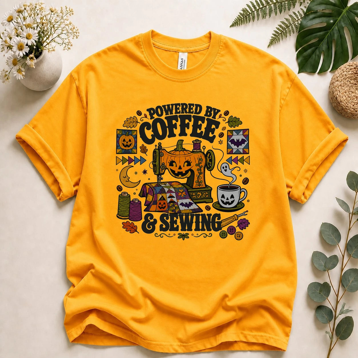 Powered by Coffee & Sewing Halloween Shirt – Spooky Quilting Tee, Halloween Sewist Gift