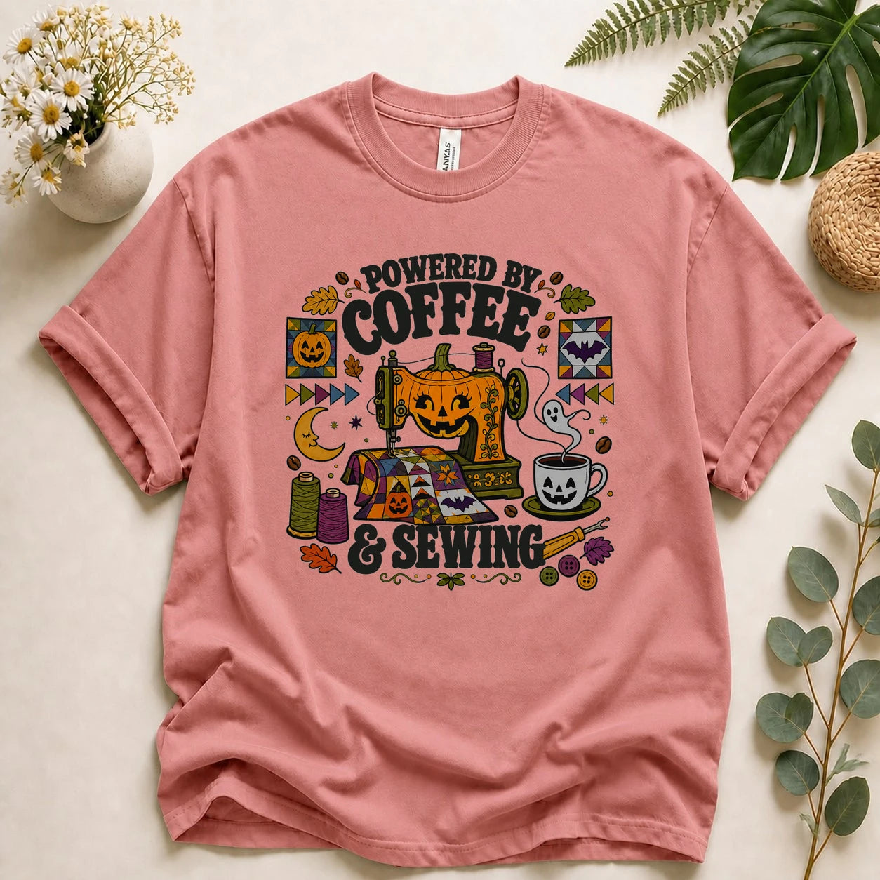 Powered by Coffee & Sewing Halloween Shirt – Spooky Quilting Tee, Halloween Sewist Gift