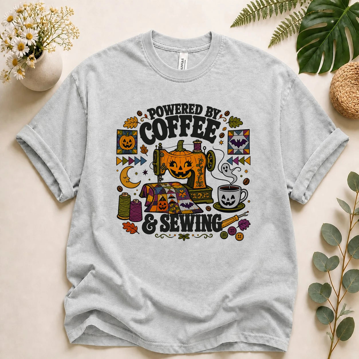 Powered by Coffee & Sewing Halloween Shirt – Spooky Quilting Tee, Halloween Sewist Gift