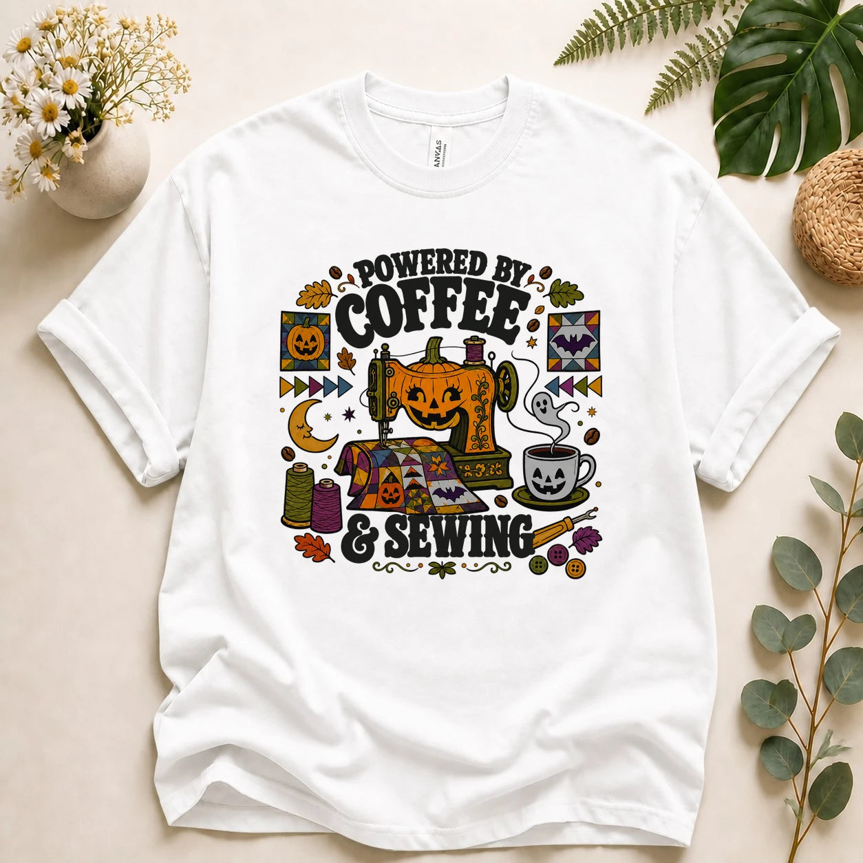 Powered by Coffee & Sewing Halloween Shirt – Spooky Quilting Tee, Halloween Sewist Gift