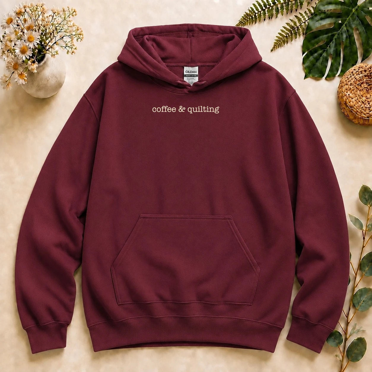Coffee & Quilting Hoodie – Minimal Quilter Sweatshirt, Cozy Gift for Quilting Lovers