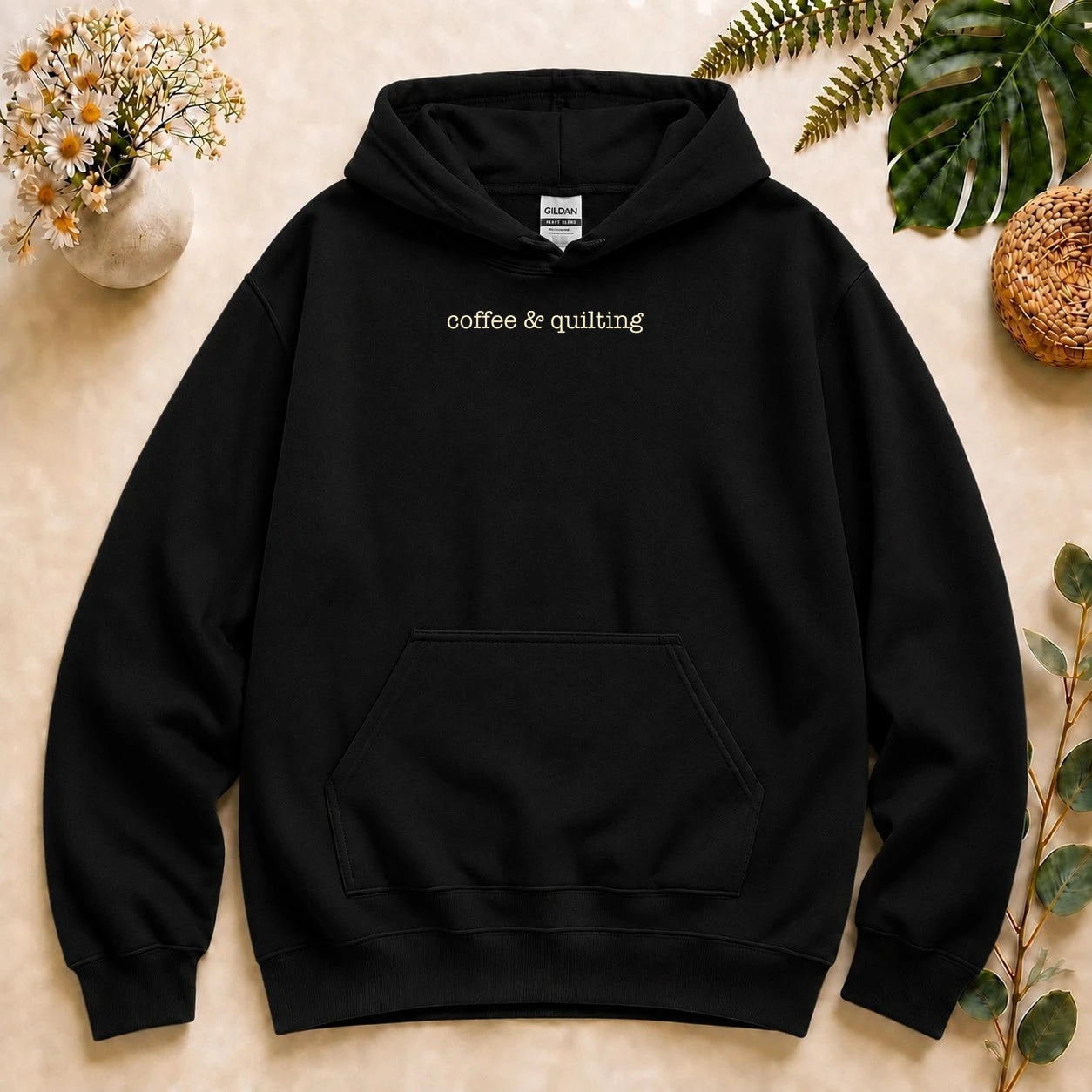 Coffee & Quilting Hoodie – Minimal Quilter Sweatshirt, Cozy Gift for Quilting Lovers