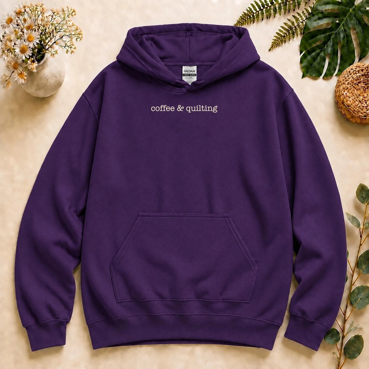 Coffee & Quilting Hoodie – Minimal Quilter Sweatshirt, Cozy Gift for Quilting Lovers
