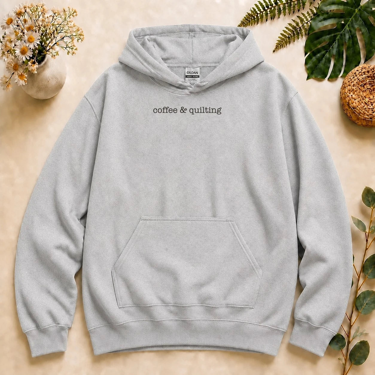 Coffee & Quilting Hoodie – Minimal Quilter Sweatshirt, Cozy Gift for Quilting Lovers