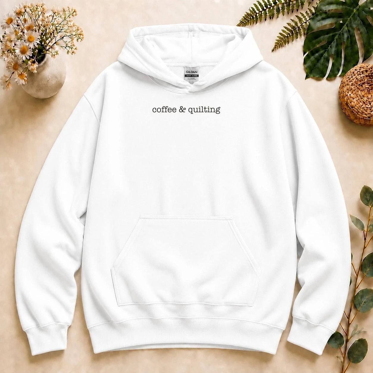 Coffee & Quilting Hoodie – Minimal Quilter Sweatshirt, Cozy Gift for Quilting Lovers
