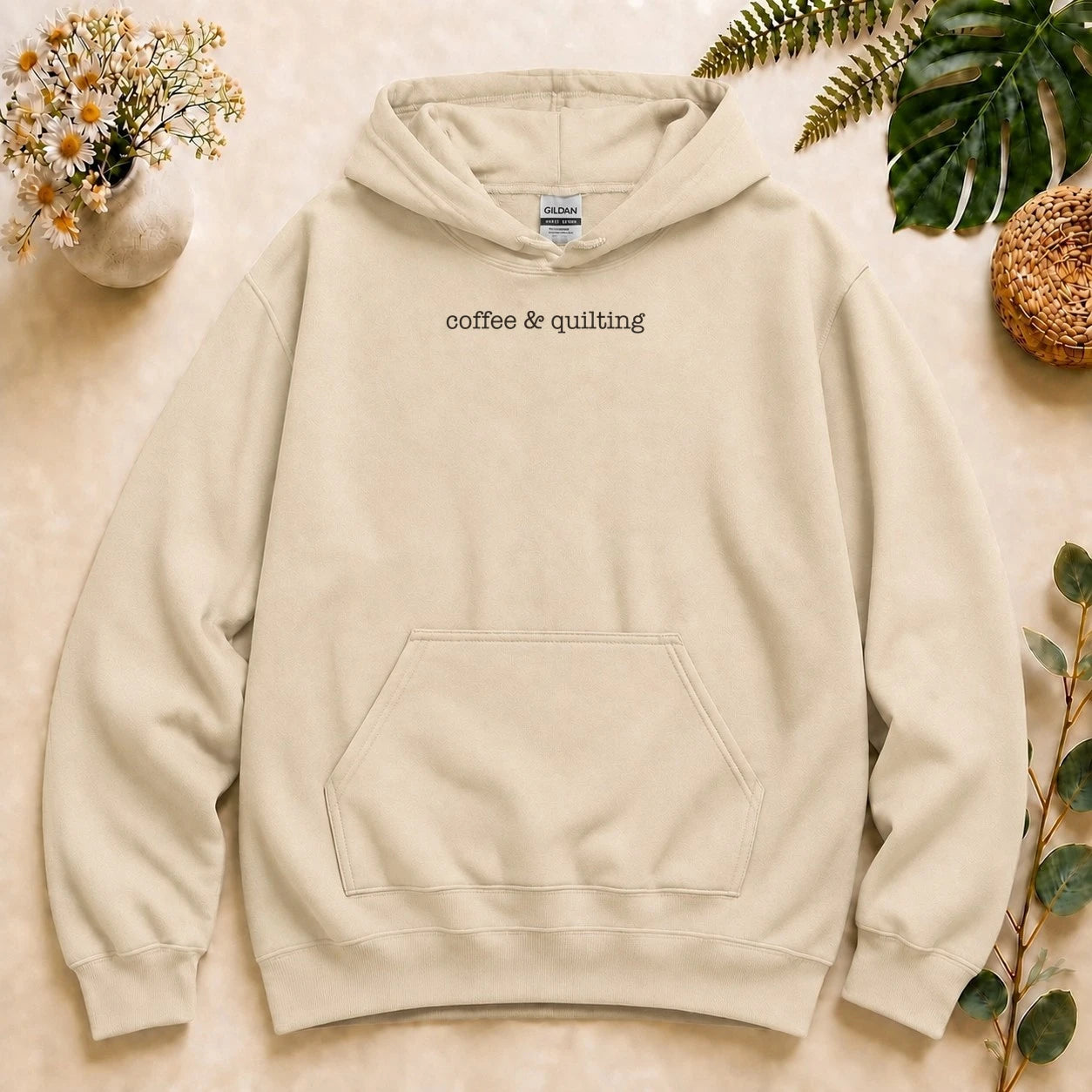 Coffee & Quilting Hoodie – Minimal Quilter Sweatshirt, Cozy Gift for Quilting Lovers