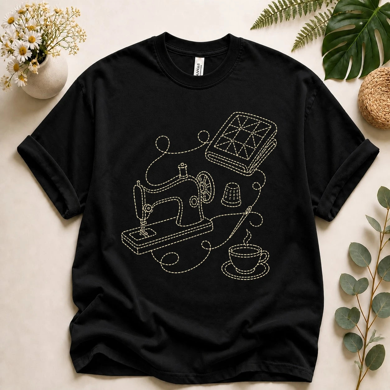 Sewing Lover Shirt – Vintage Sewing Machine Line Art Tee, Quilter & Sewist Gift
