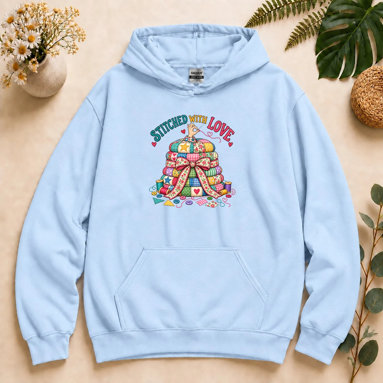Stitched With Love – Quilter Gift, Colorful Patchwork & Sewing Lover Hoodie