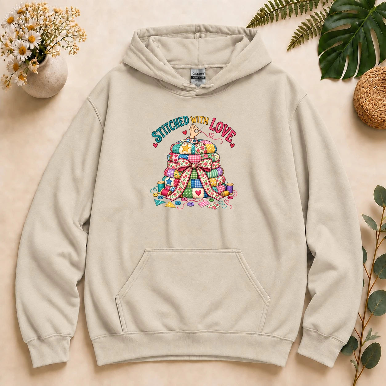 Stitched With Love – Quilter Gift, Colorful Patchwork & Sewing Lover Hoodie