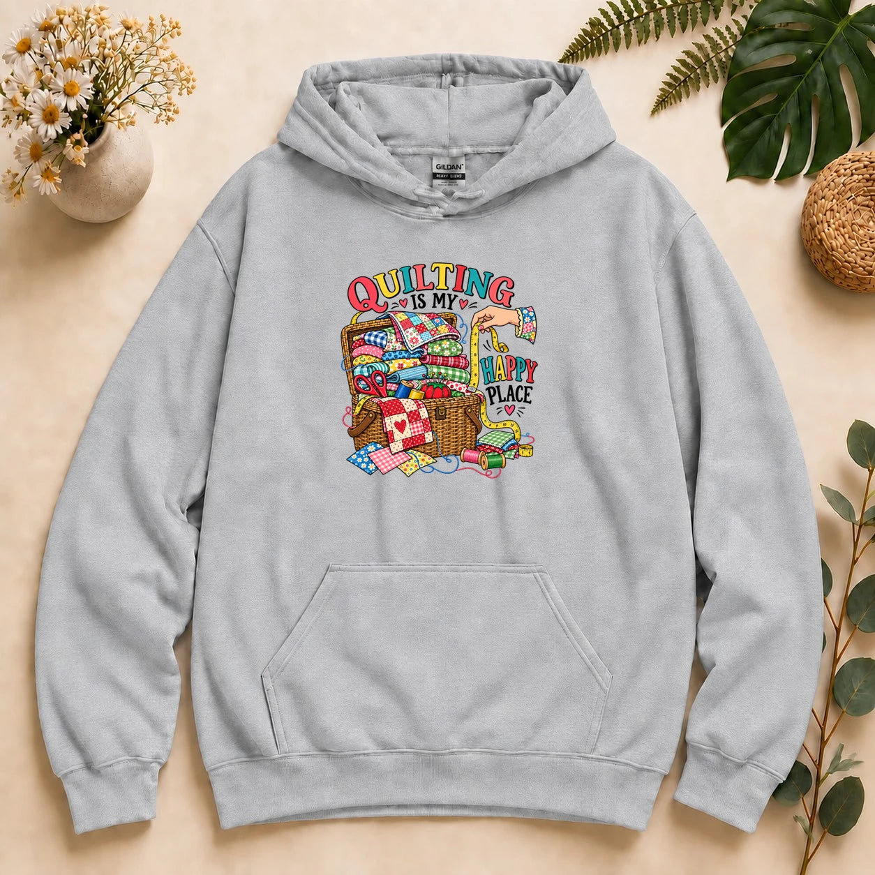 Quilting Is My Happy Place – Quilter Gift, Colorful Quilt Lover Hoodie