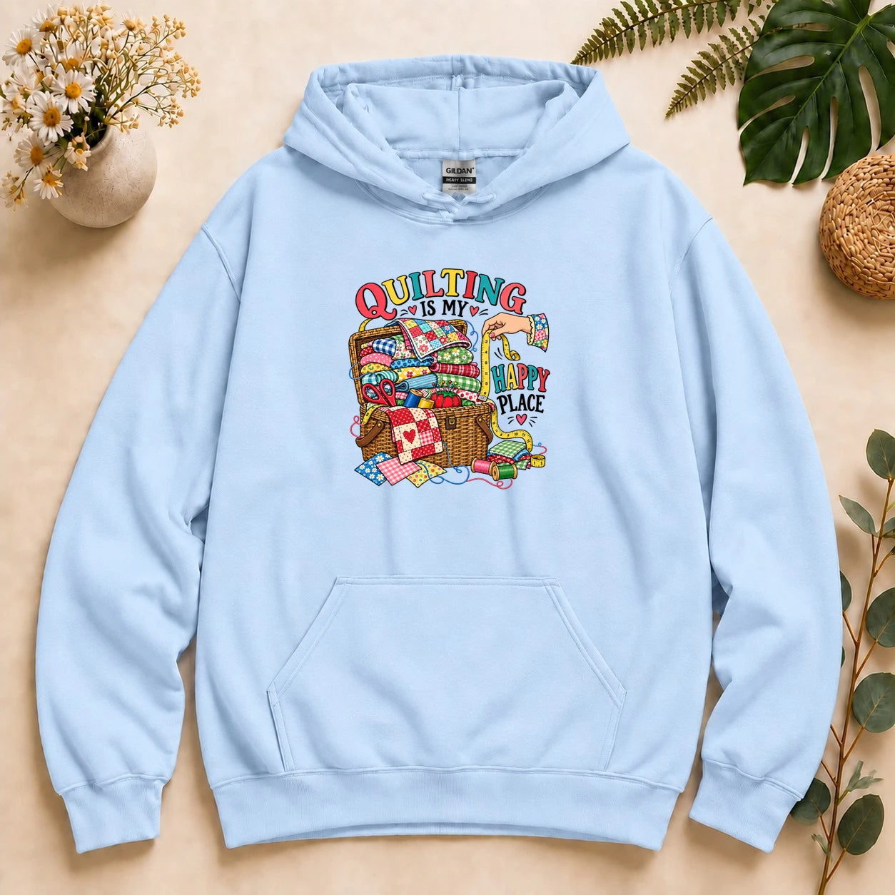 Quilting Is My Happy Place – Quilter Gift, Colorful Quilt Lover Hoodie