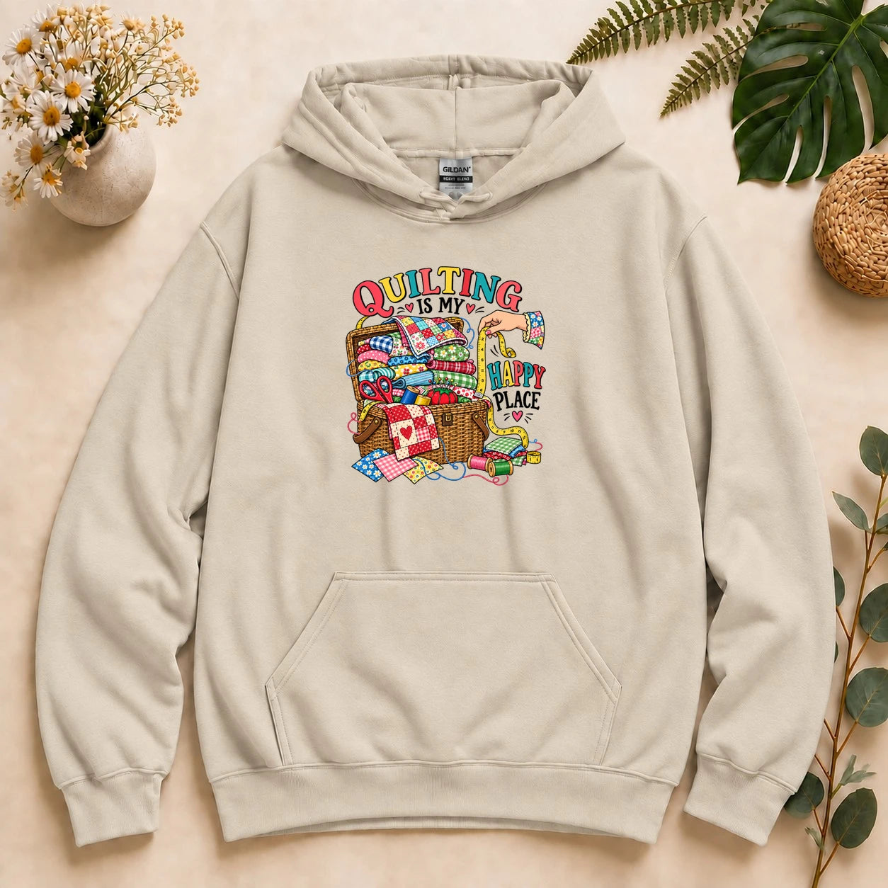 Quilting Is My Happy Place – Quilter Gift, Colorful Quilt Lover Hoodie