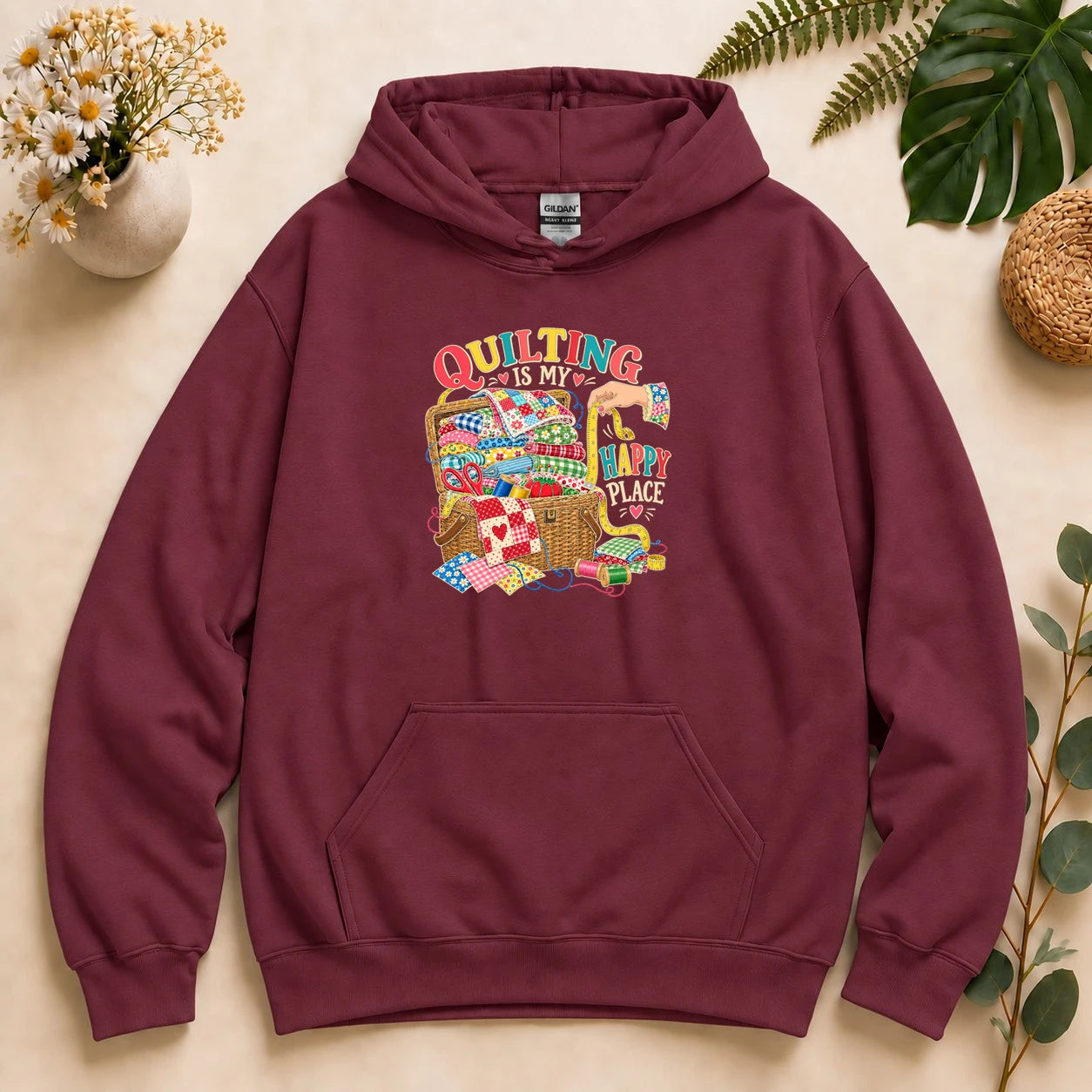 Quilting Is My Happy Place – Quilter Gift, Colorful Quilt Lover Hoodie