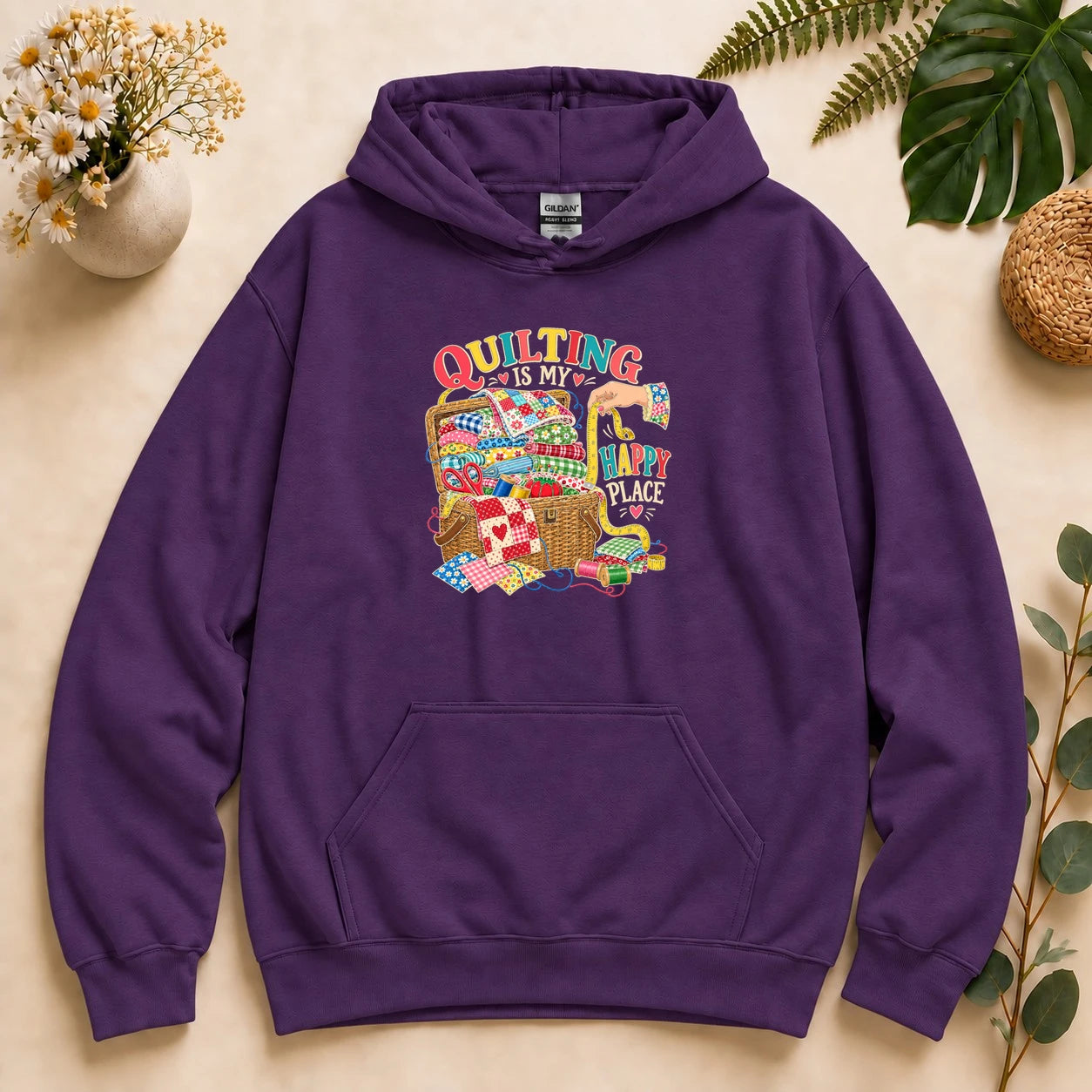 Quilting Is My Happy Place – Quilter Gift, Colorful Quilt Lover Hoodie