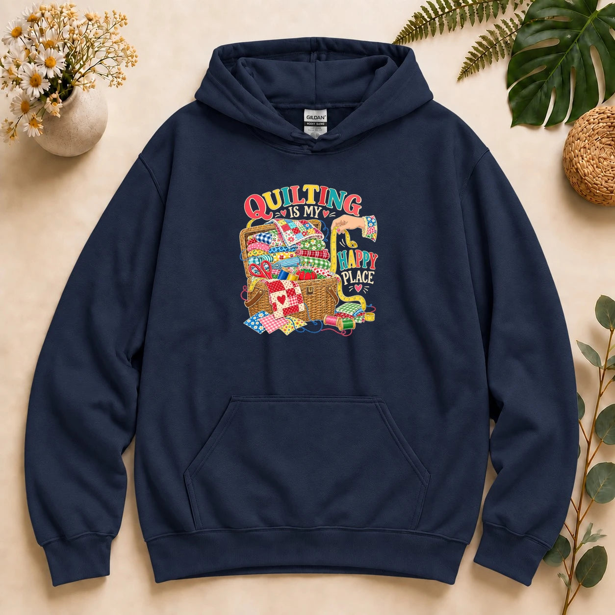 Quilting Is My Happy Place – Quilter Gift, Colorful Quilt Lover Hoodie