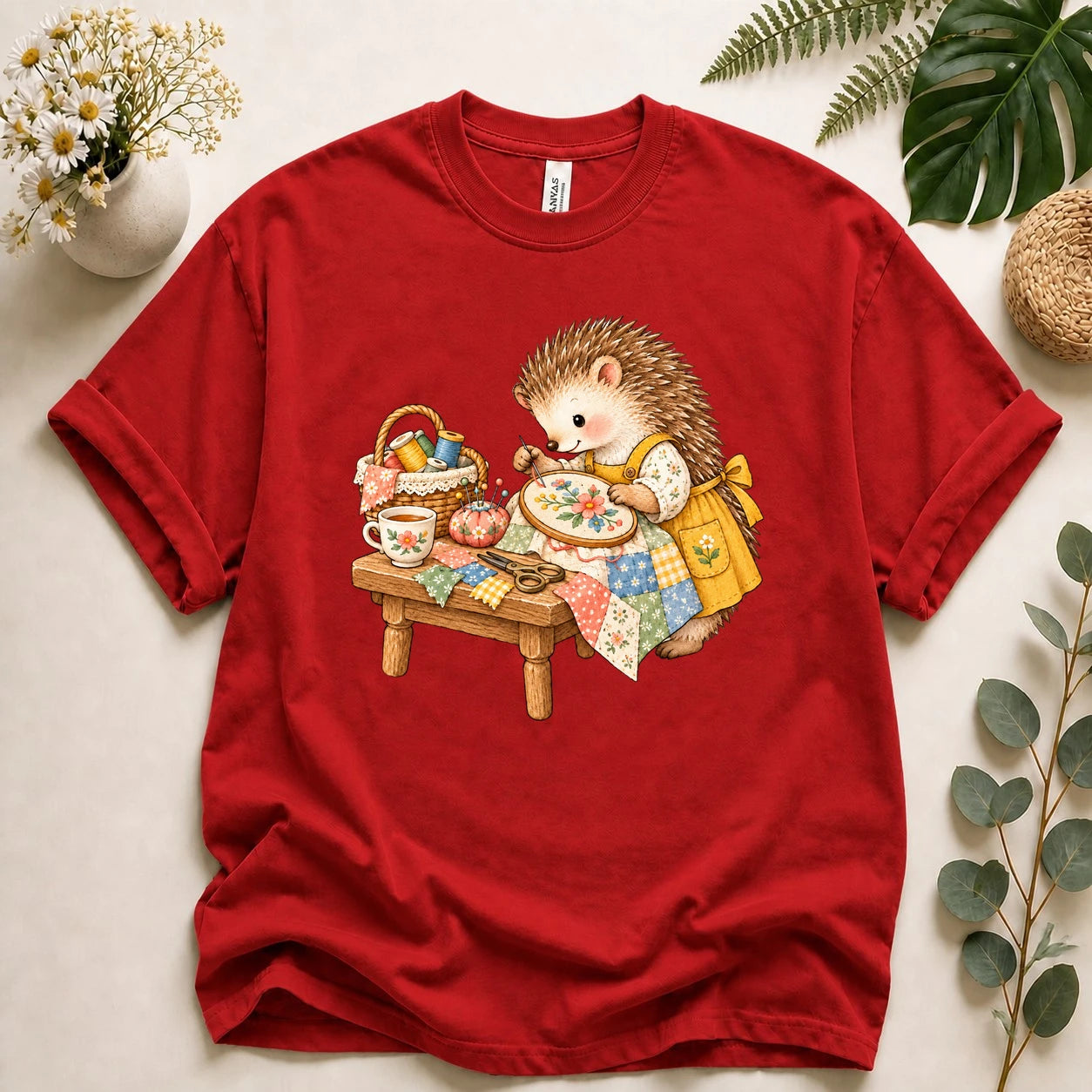 Cute Hedgehog Sewing – Embroidery Lover Gift, Cozy Patchwork Crafter T-Shirt