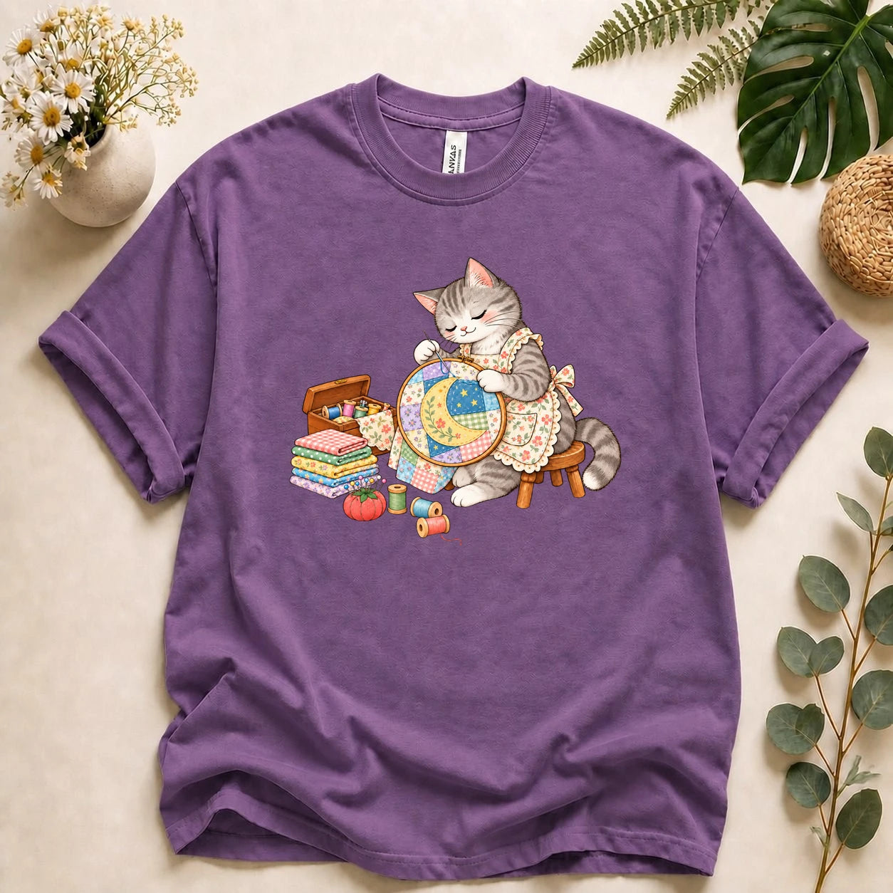 Cute Cat Embroidery – Sewing Lover Gift, Patchwork & Craft Lover T-Shirt