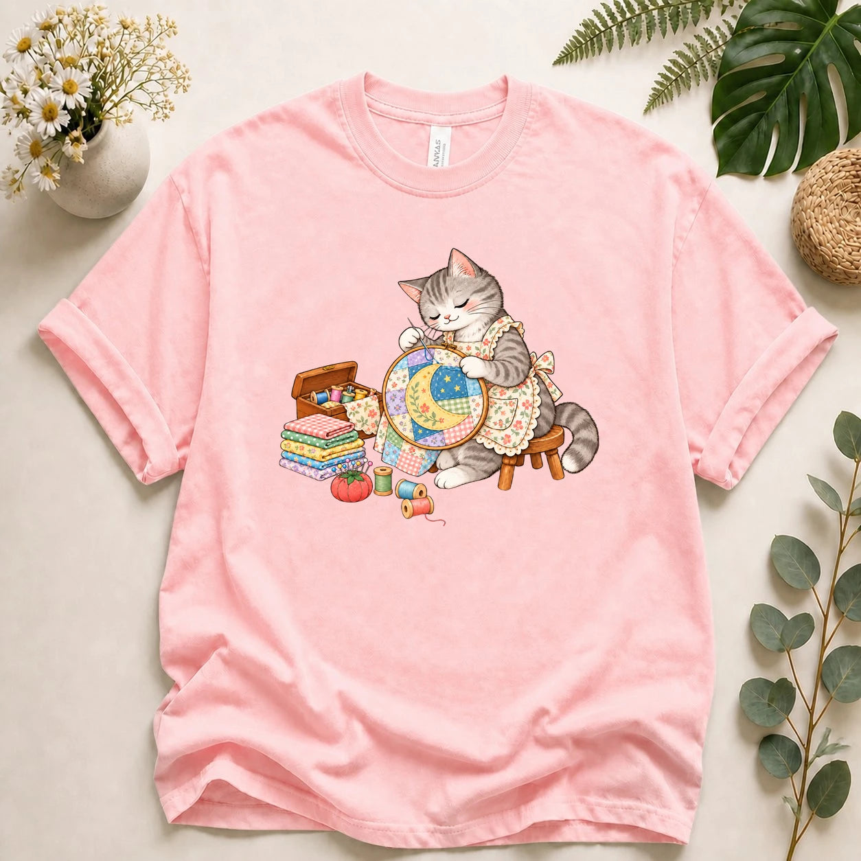Cute Cat Embroidery – Sewing Lover Gift, Patchwork & Craft Lover T-Shirt